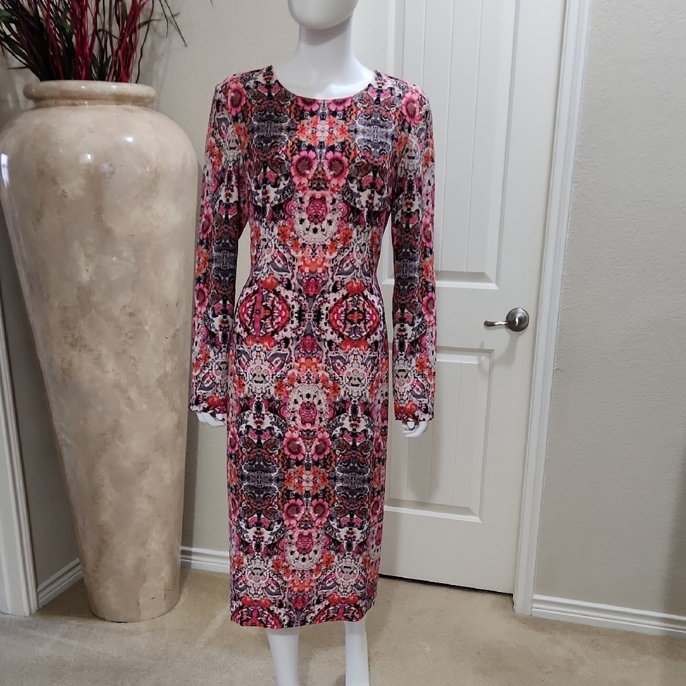 Maggy London Vibrant Pink and Black Long Sleeve Dress
